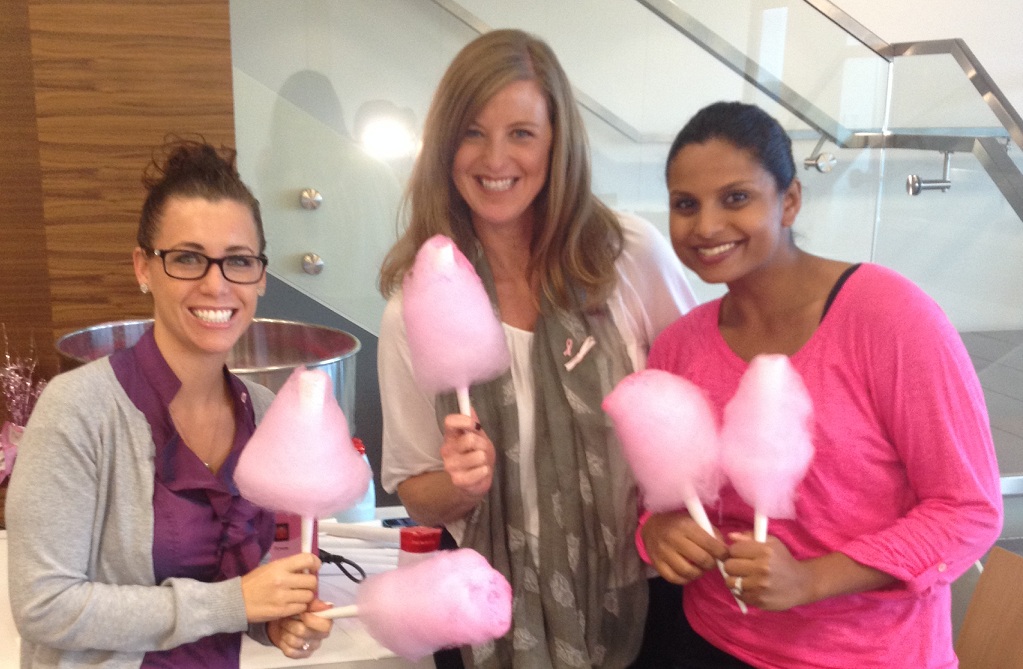 Pink cotton candy to raise awareness about breast cancer.