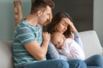 A woman has post-partum depression after having a baby.