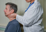 A man has swollen lymph nodes from non-Hodgkin’s lymphoma cancer.