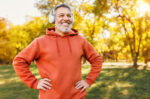 Man exercising outdoors during the fall season.
