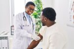 A man receives a flu vaccine.