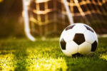 Soccer ball on a soccer field.