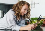 A woman searches online for nutrition advice.